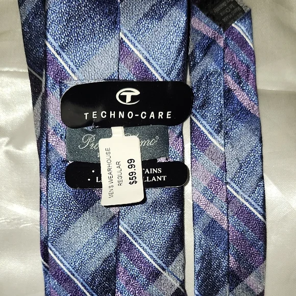 Pronto Uomo Blue and Purple Tartan Tie with Silky Finish - Picture 3 of 3